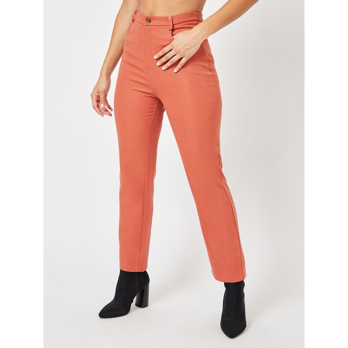 Styli Slim Fit Woven Trouser with Pockets and Belt Loops-women-clothing-bottoms-trousers-image-1