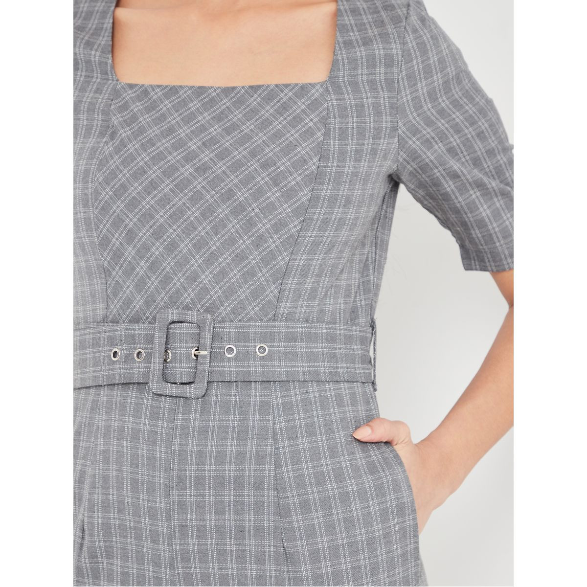 Styli Square Neck Checked Tapered Jumpsuit with Belt-women-clothing-jumpsuits-image-3