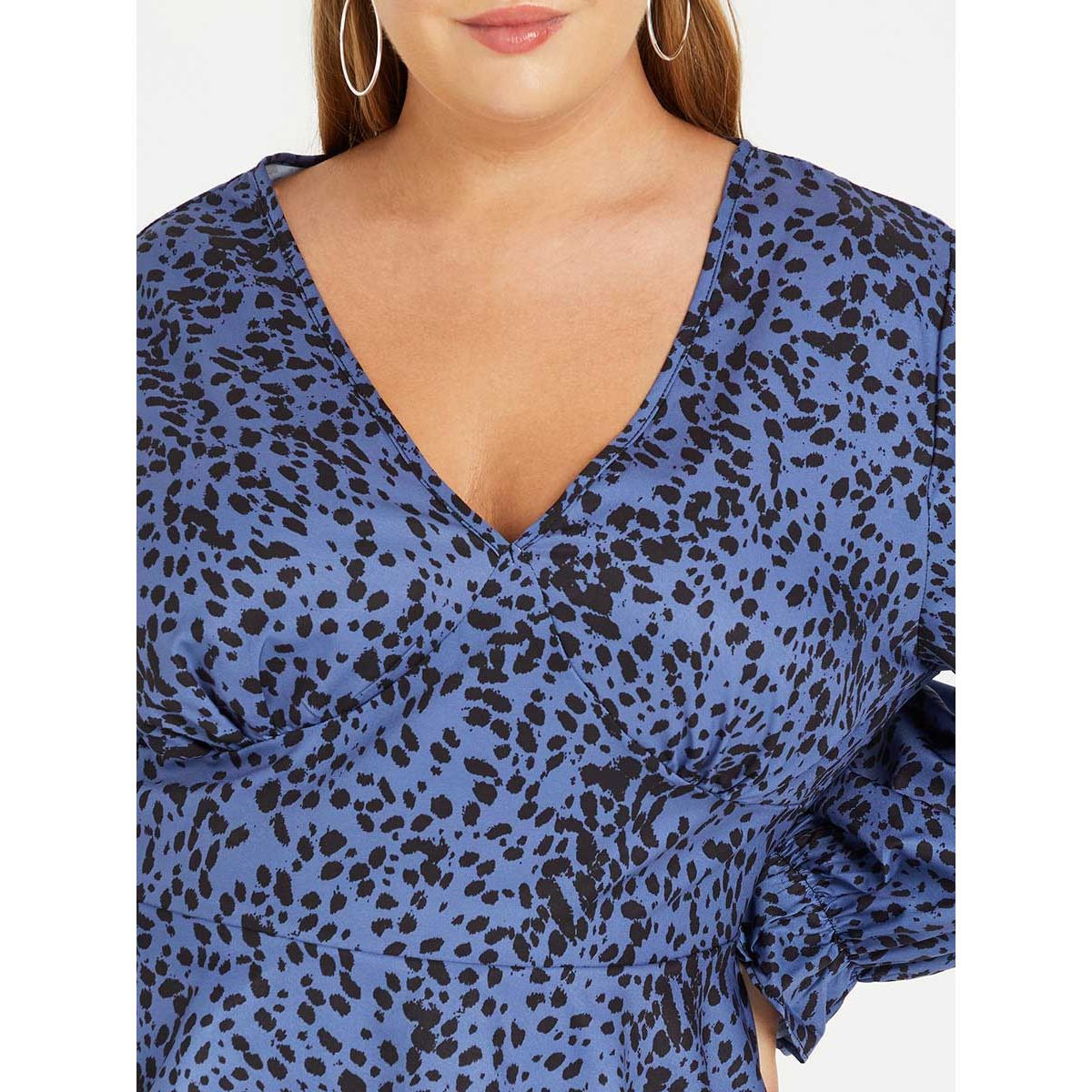 Styli Plus Frill Cuff Long Sleeves Animal Print V Neck Top-women-clothing-shirtsandblouses-blouses-image-3