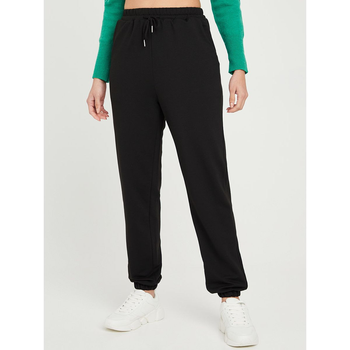 Styli Solid Relaxed Fit Jogger with Drawstring Waistband-women-clothing-bottoms-joggers-image-1