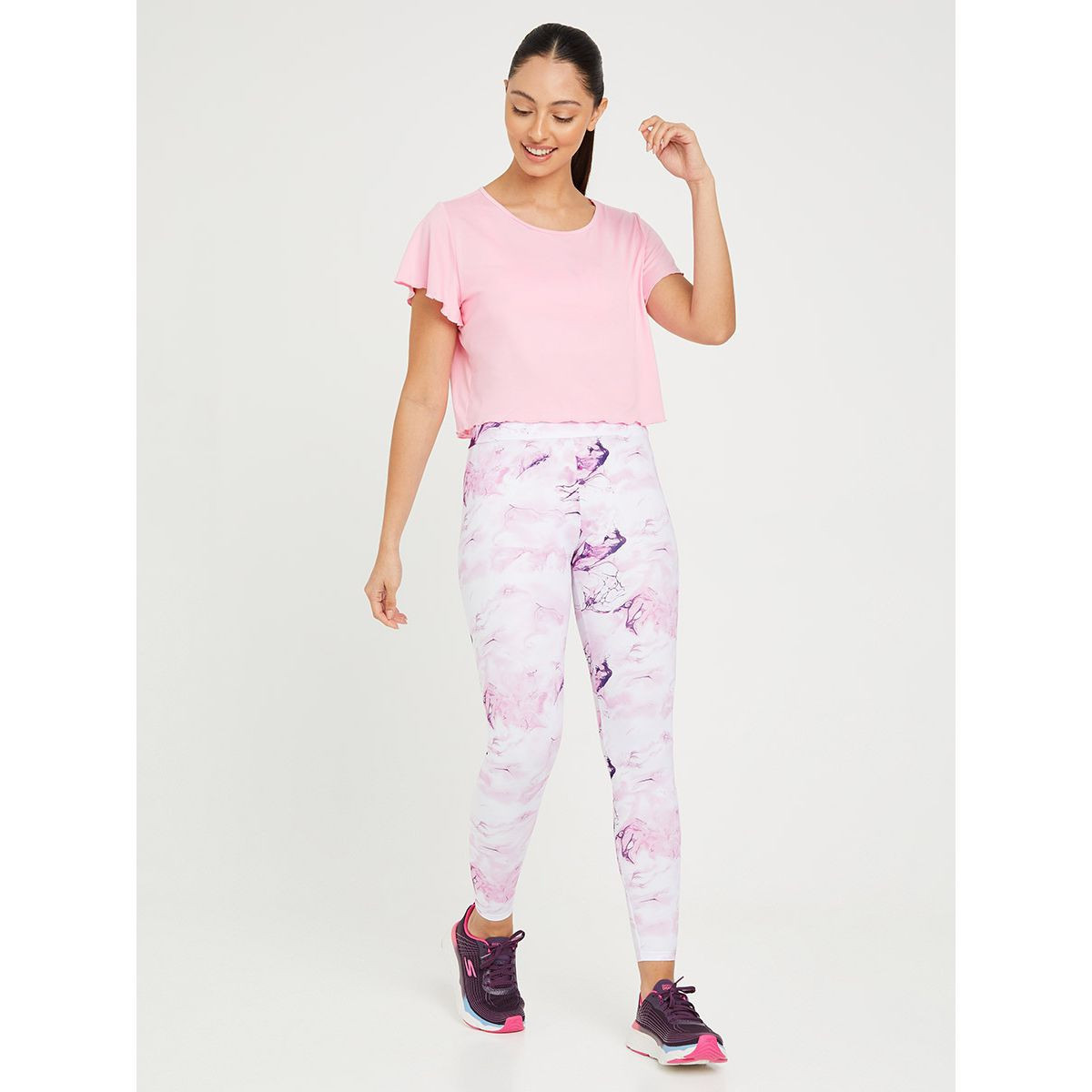 Styli Pack of 3 - Solid T-shirt with Marble Print Sports Bra and Activewear Leggings-sports-women-clothing-trackpantsandtracksuits-image-3