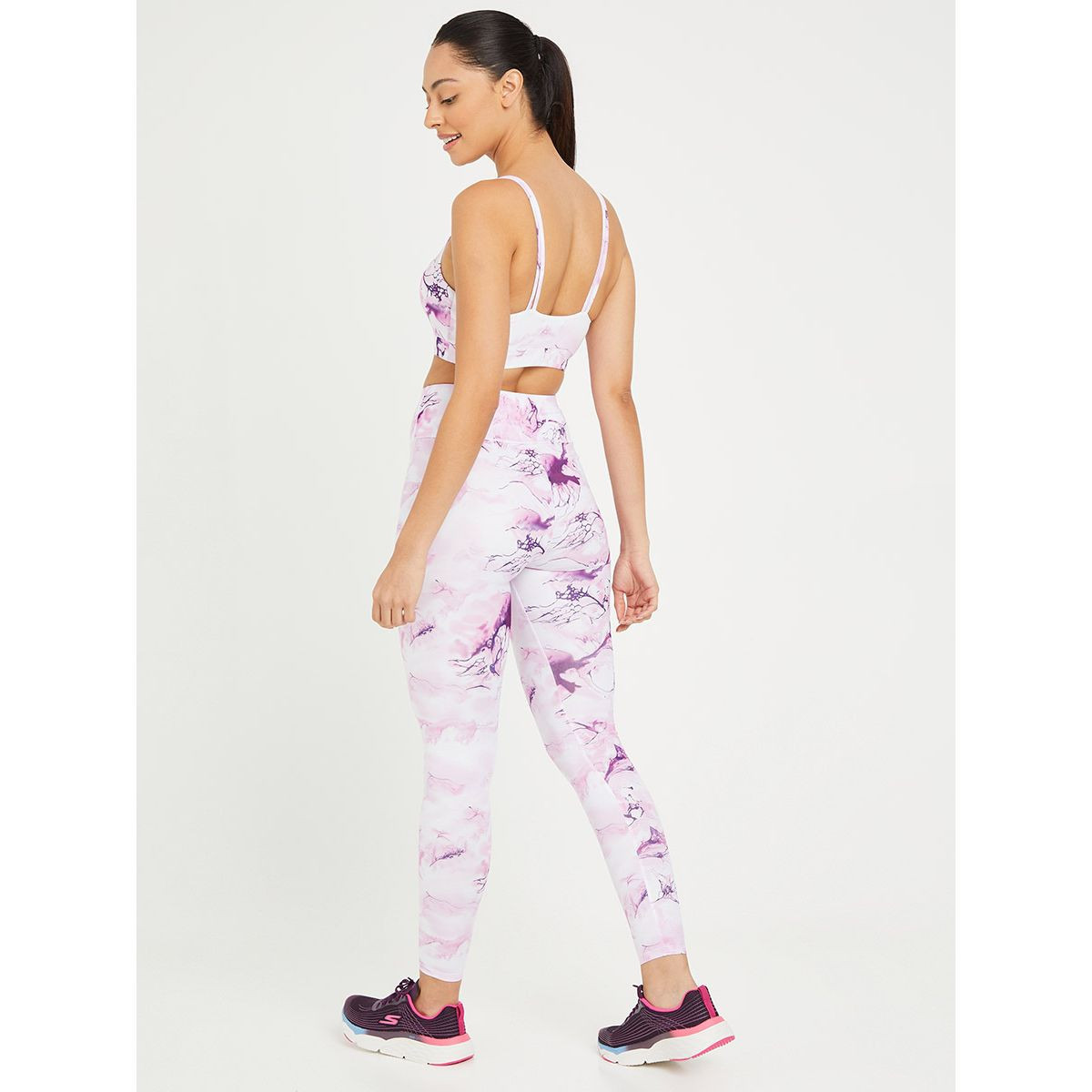 Styli Pack of 3 - Solid T-shirt with Marble Print Sports Bra and Activewear Leggings-sports-women-clothing-trackpantsandtracksuits-image-5