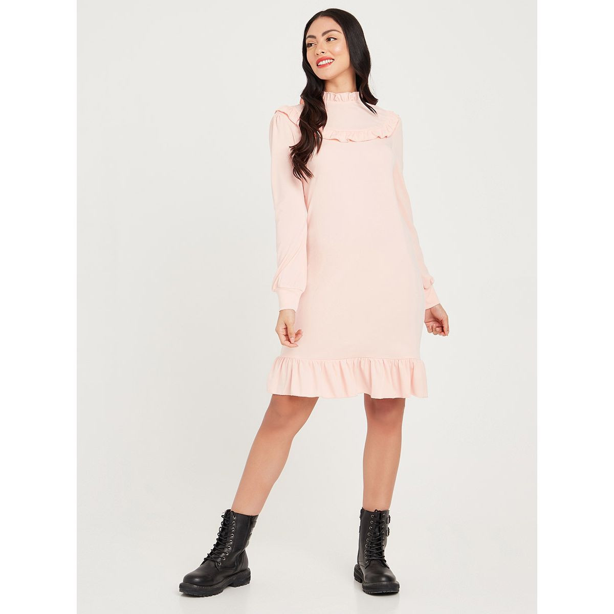فستان مزين بكشكش واكمام طويلة من ستايلي-women-clothing-dresses-image-2