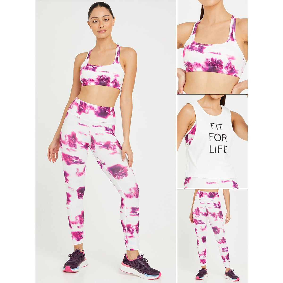 Styli Pack of 3 - Fit For Life Vest and Tie Dye Sports Bra with Activewear Leggings-sports-women-clothing-trackpantsandtracksuits-image-1