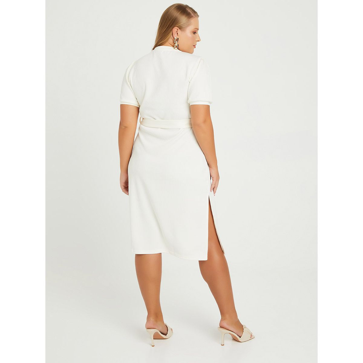 فستان ميدي مضلع باكمام قصيرة-women-clothing-dresses-image-4