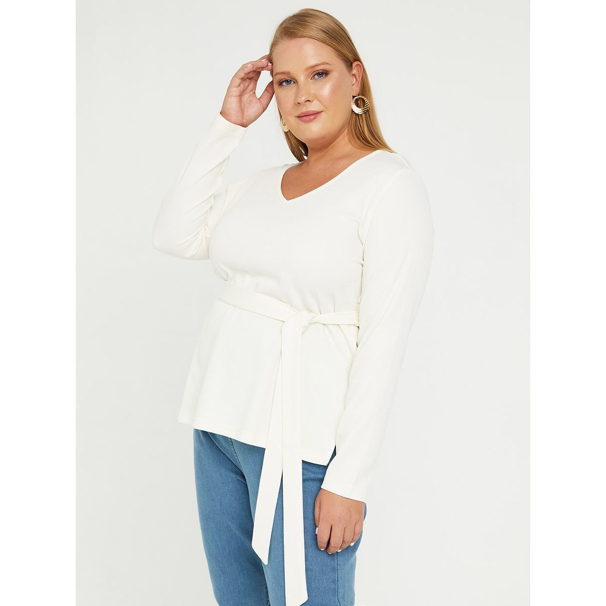 تيشيرت مضلع باكمام طويلة-women-clothing-tshirts-image-1
