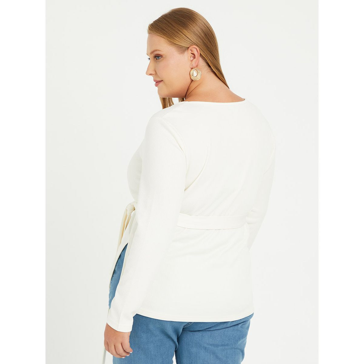 Styli Plus Long Sleeves Self Tie Waist Ribbed T-shirt-women-clothing-tshirts-image-4