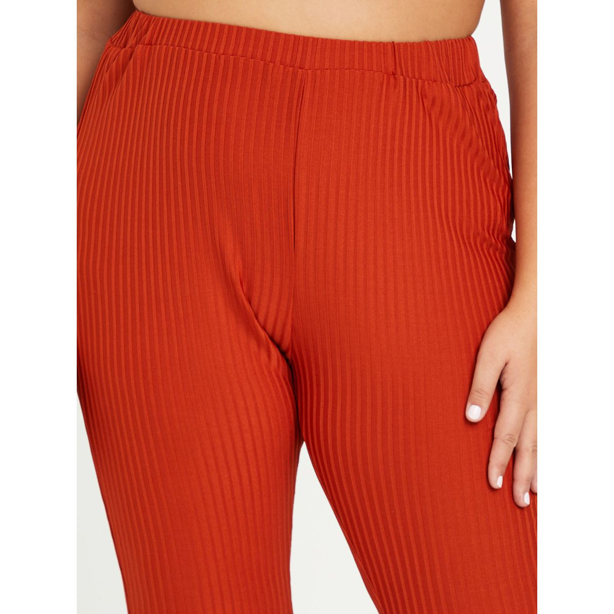 Styli Plus High Waist Rib Flare Trouser-women-clothing-bottoms-trousers-image-3