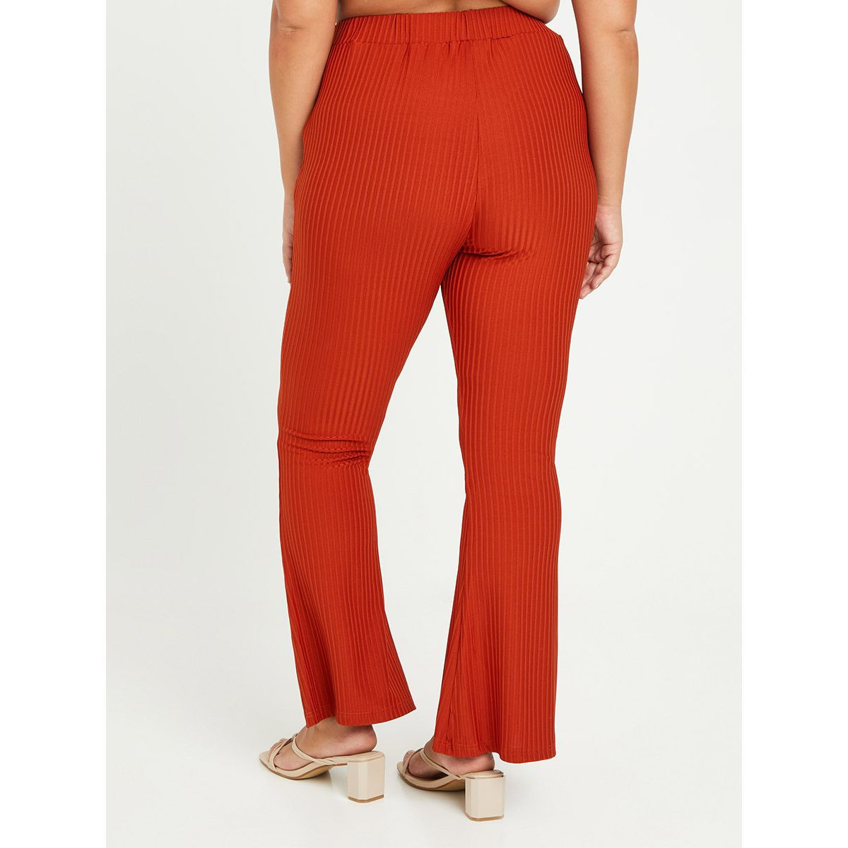 Styli Plus High Waist Rib Flare Trouser-women-clothing-bottoms-trousers-image-4