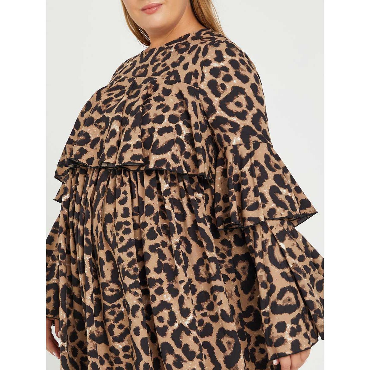 Styli Plus Bell Sleeves Animal Print Layered Smock Dress-women-clothing-dresses-image-3