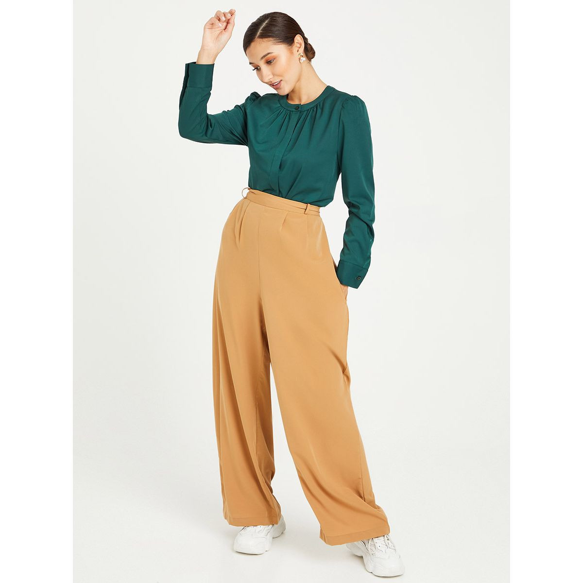 Styli Long Sleeves High Neck Blouse with Button Closure-women-clothing-shirtsandblouses-blouses-image-2