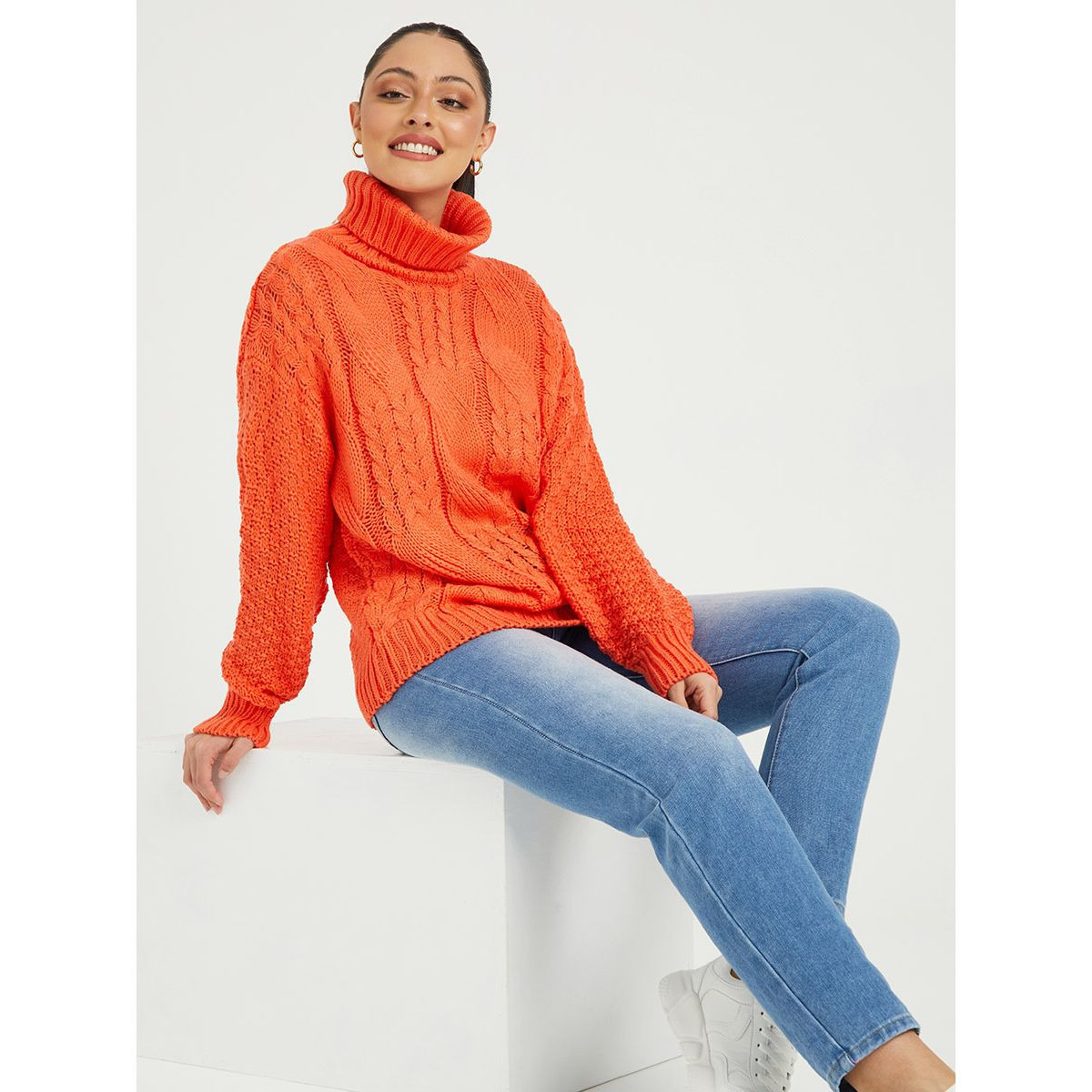 Styli Cable Knit Turtle Neck Regular Length Sweater-women-clothing-cardigansandjumpers-jumpers-image-1