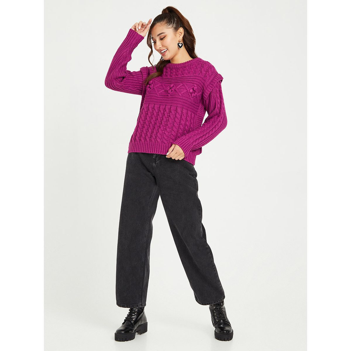 Styli Cable Knit Short Length Sweater with Layered Shoulder-women-clothing-cardigansandjumpers-jumpers-image-2