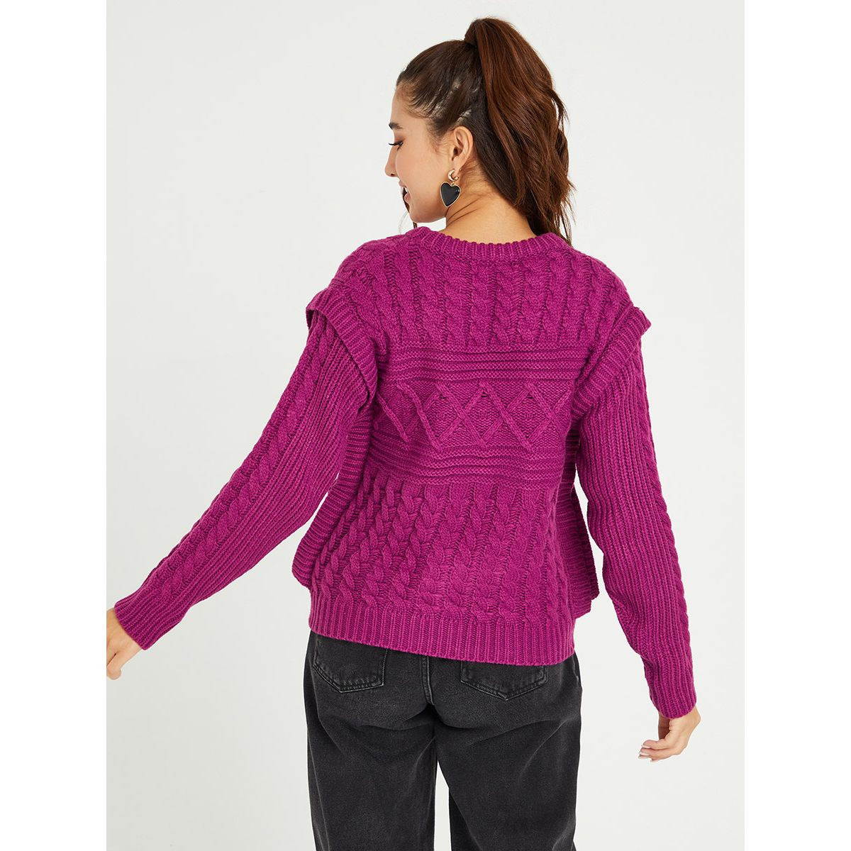 Styli Cable Knit Short Length Sweater with Layered Shoulder-women-clothing-cardigansandjumpers-jumpers-image-4