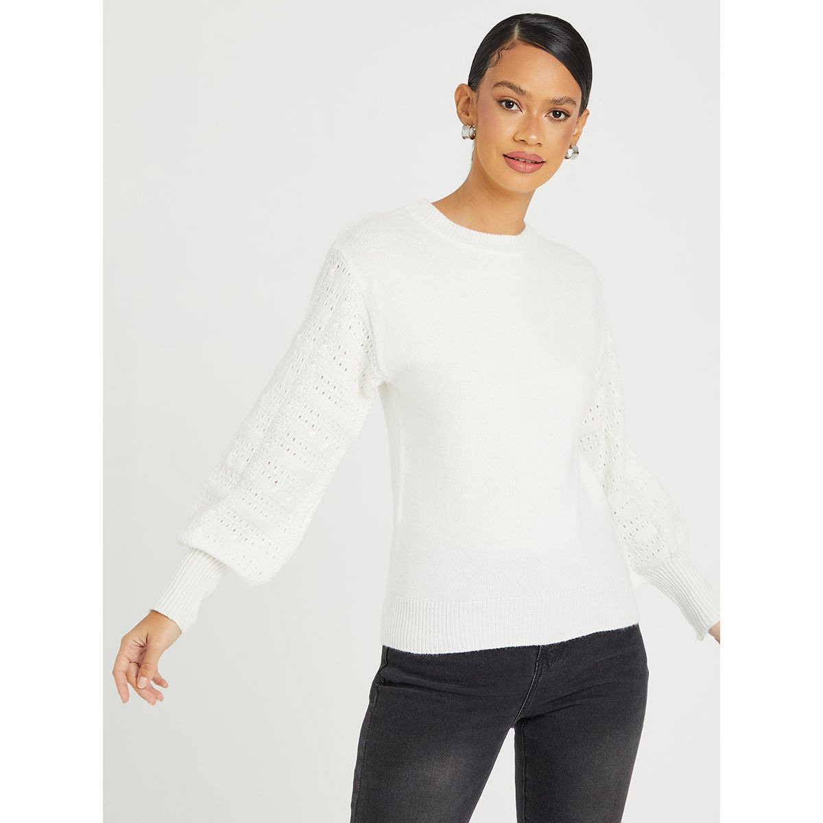 Styli Textured Knitted Volume Long Sleeves Regular Length Sweater-women-clothing-cardigansandjumpers-jumpers-image-1