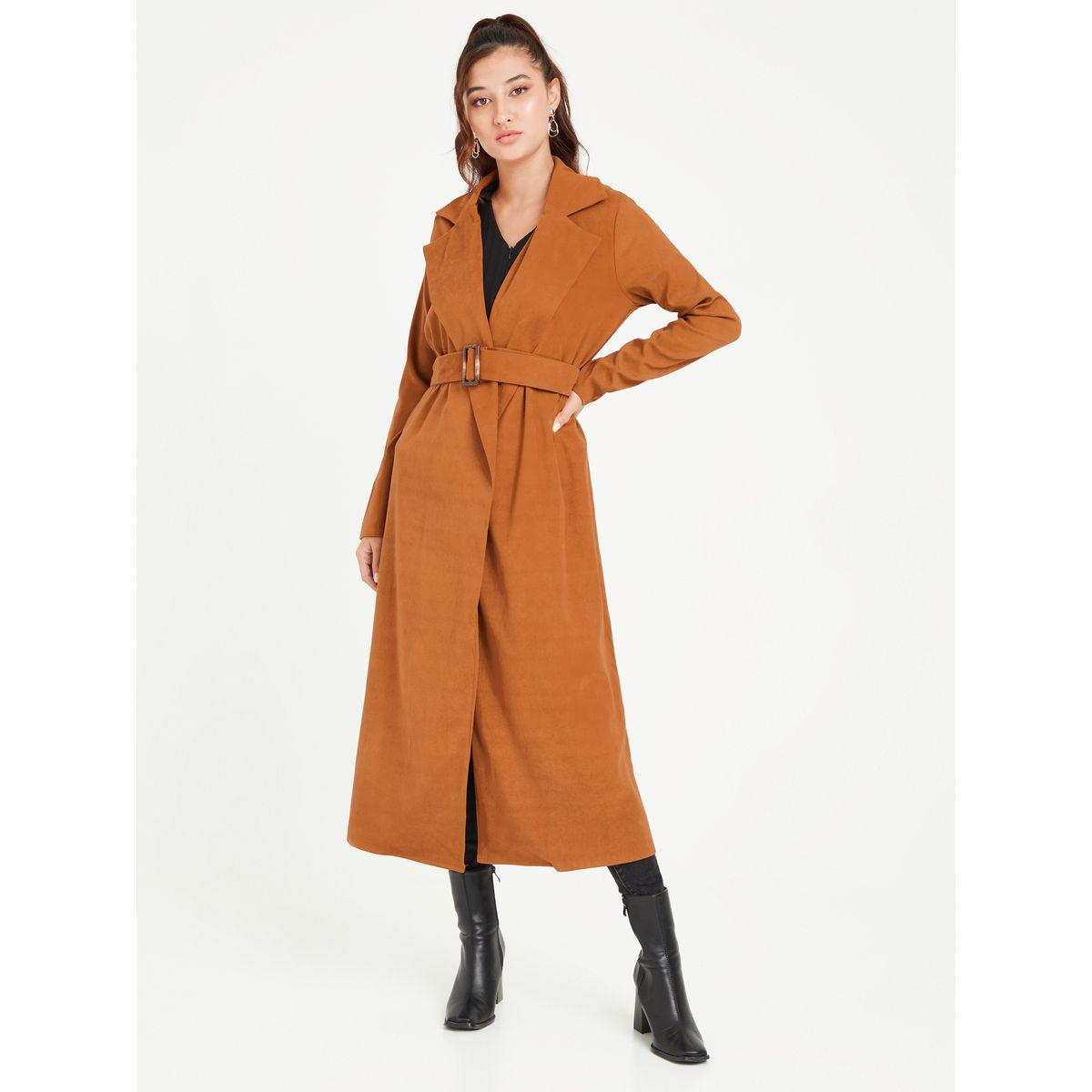 Styli Longline Trench Coat with Waist Belt-women-winterwear-coatsandjackets-coats-image-1