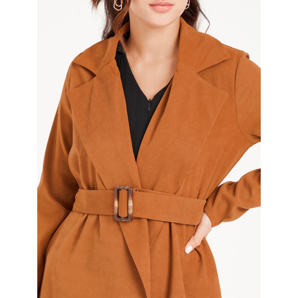 Styli Longline Trench Coat with Waist Belt-women-winterwear-coatsandjackets-coats-image-3