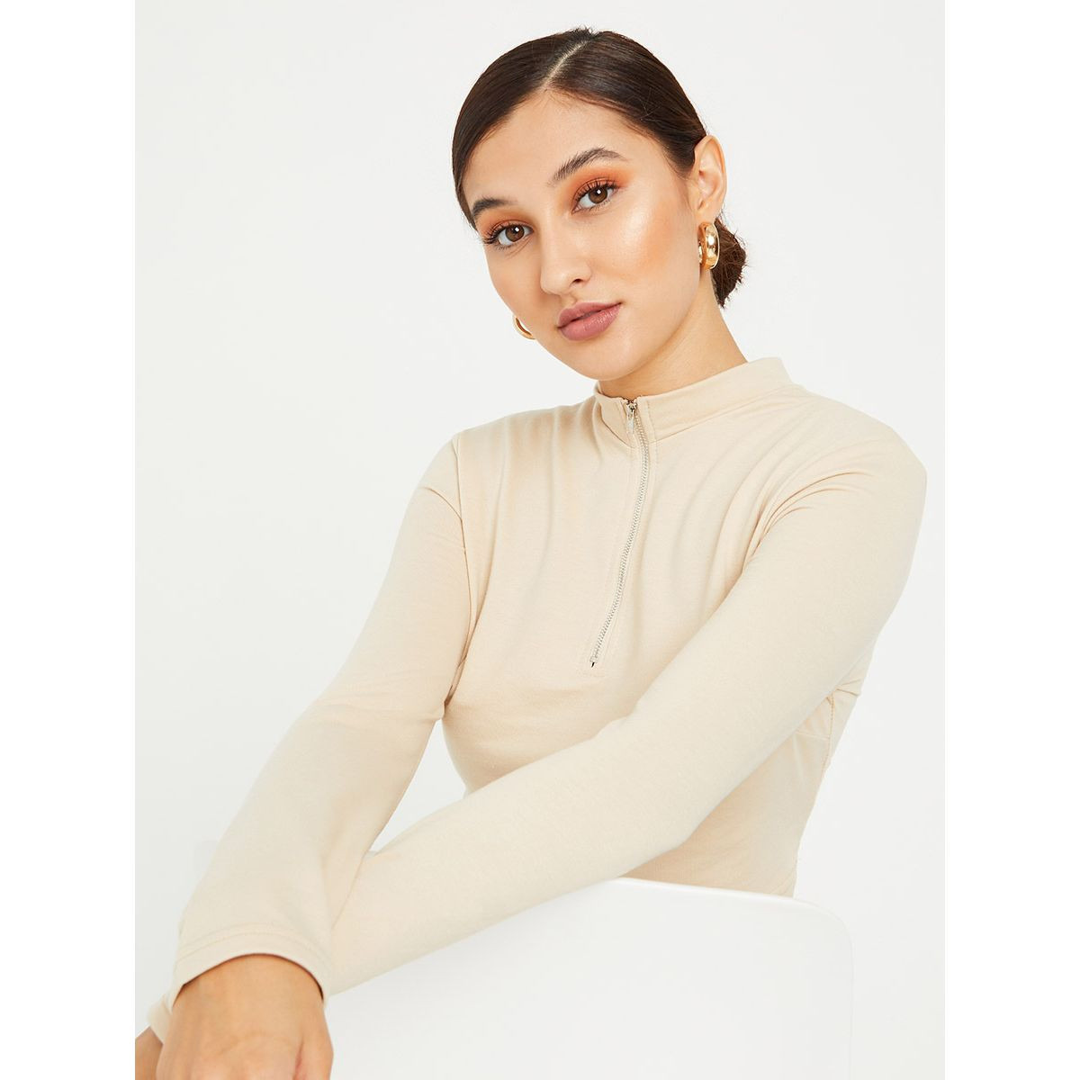 Styli Long Sleeves Half Zip Closure High Neck Crop Top-women-clothing-shirtsandblouses-blouses-image-1