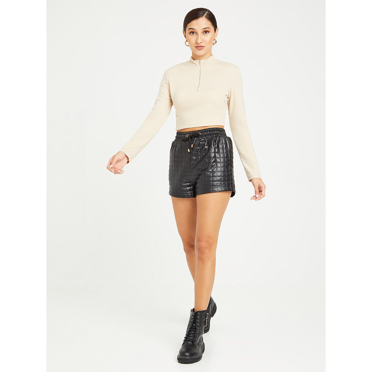 Styli Long Sleeves Half Zip Closure High Neck Crop Top-women-clothing-shirtsandblouses-blouses-image-2