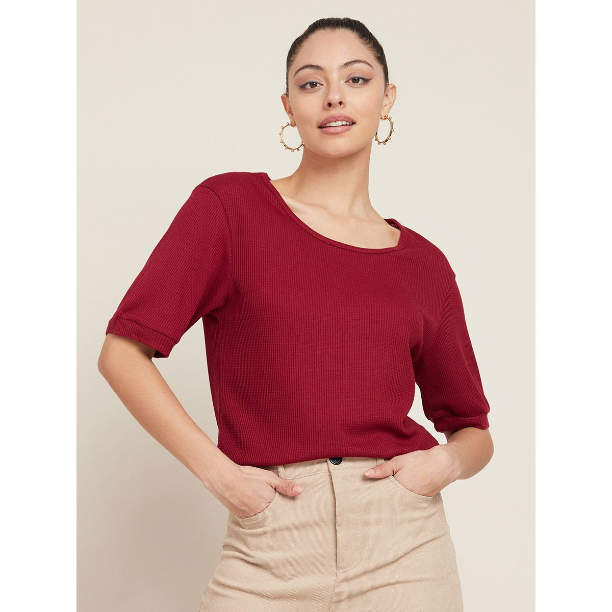 Styli Short Sleeves Scoop Neck Knitted Regular T-shirt-women-clothing-tshirts-image-1