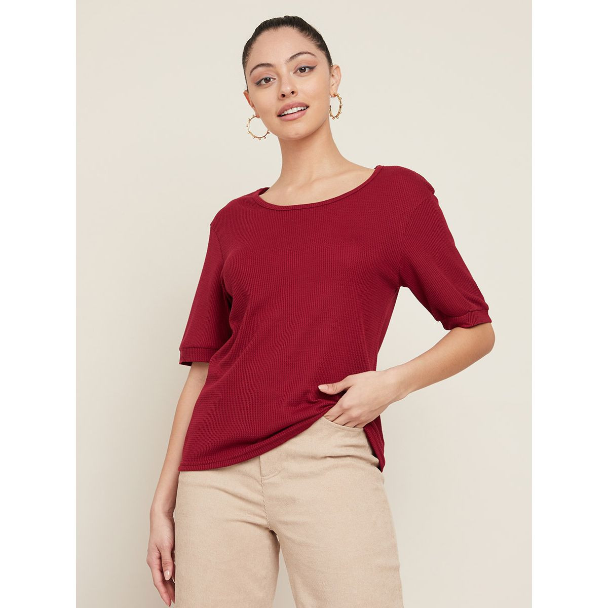 Styli Short Sleeves Scoop Neck Knitted Regular T-shirt-women-clothing-tshirts-image-3