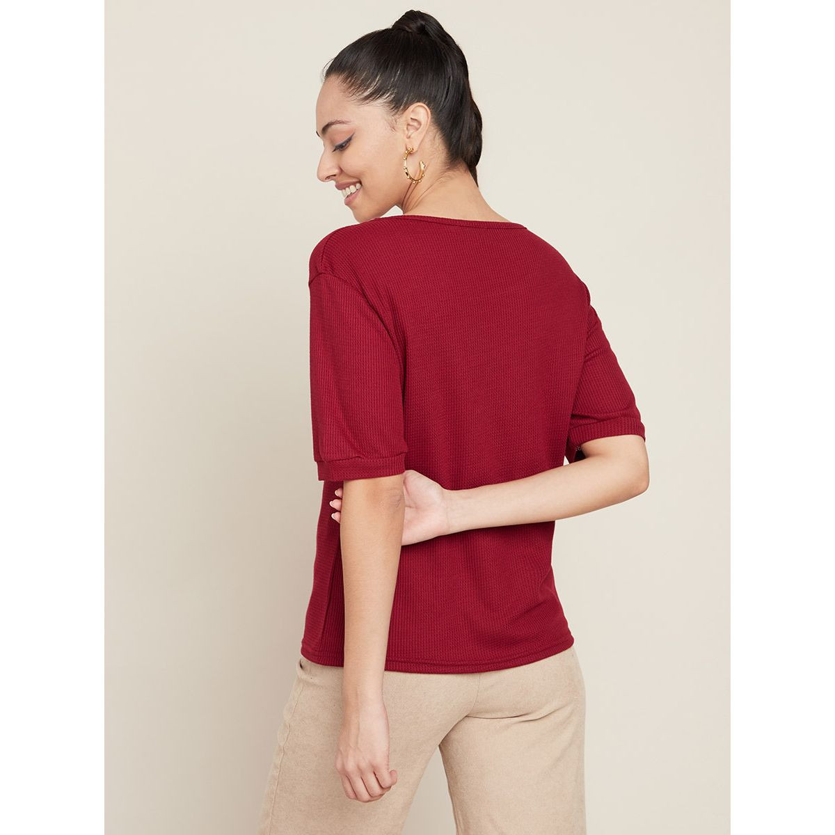 Styli Short Sleeves Scoop Neck Knitted Regular T-shirt-women-clothing-tshirts-image-5