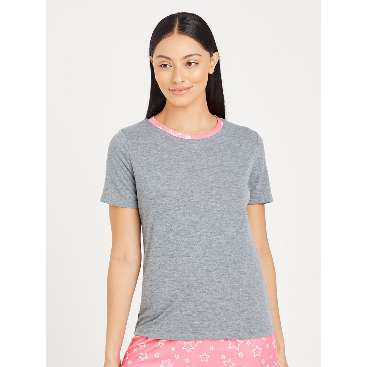 Styli Printed Ringer Round Neck T-shirt and Star AOP Cuffed Pyjama Set-women-clothing-nightwear-pyjamas-longsets-image-2