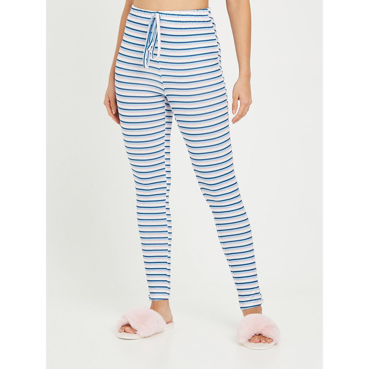 Styli Drop Shoulder Globe Graphic Print Top and Striped Leggings Set-women-clothing-nightwear-pyjamas-longsets-image-4