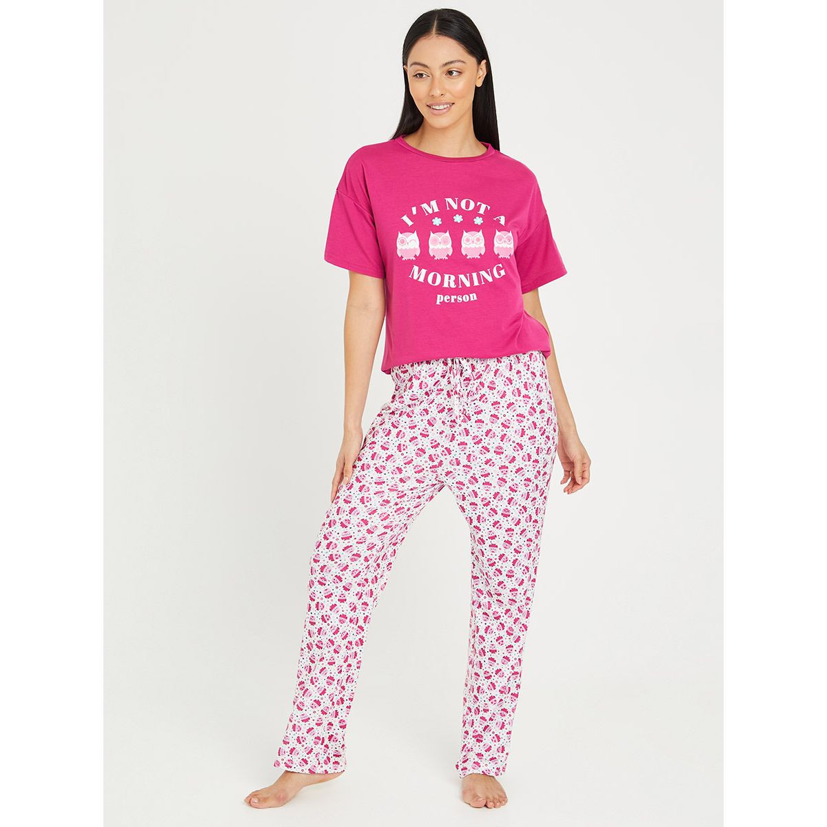 طقم بيجاما من ( بلوزة باكمام قصيرة + بنطال ) من ستايلي-women-clothing-nightwear-pyjamas-longsets-image-1