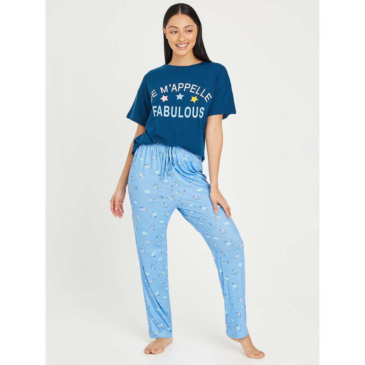 طقم بيجاما من ( تيشيرت + بنطال ) من ستايلي-women-clothing-nightwear-pyjamas-longsets-image-1