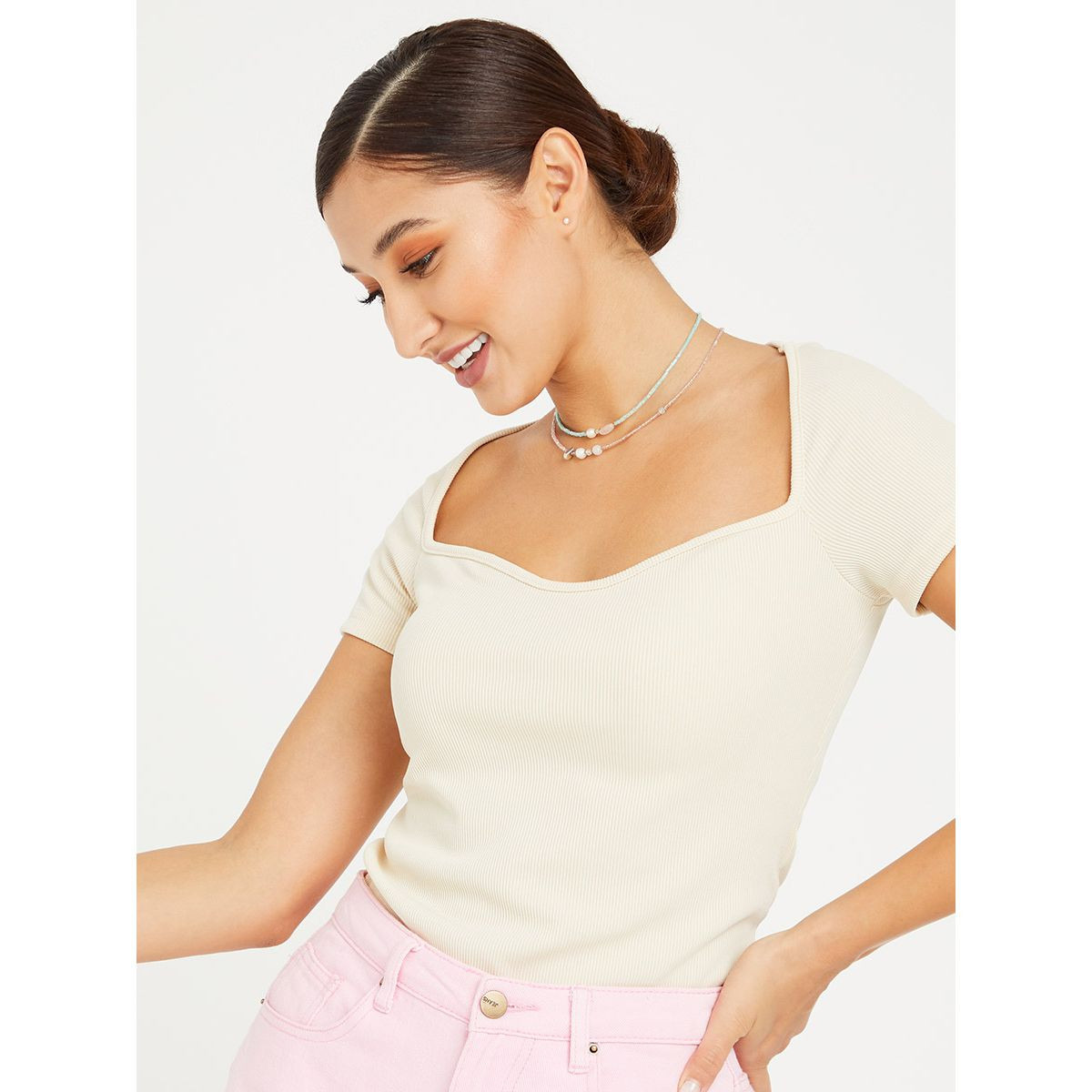 Styli Short Sleeves Ribbed Knit Top-women-clothing-shirtsandblouses-blouses-image-3