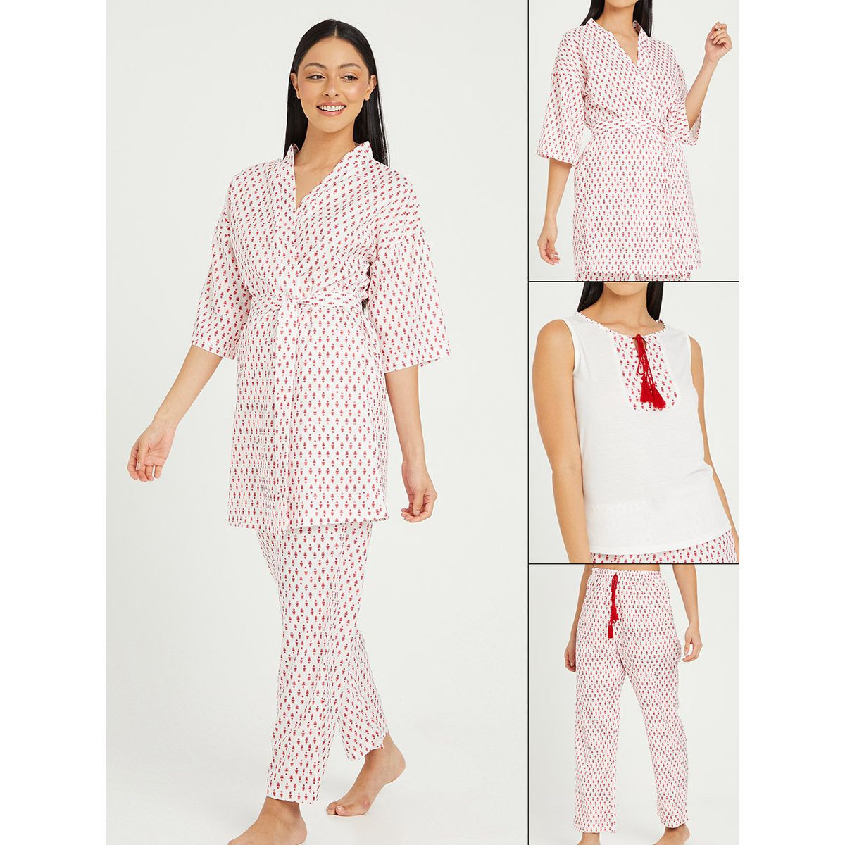 طقم بيجاما من ( بلوزة + بنطال + روب ) من ستايلي-women-clothing-nightwear-pyjamas-longsets-image-1