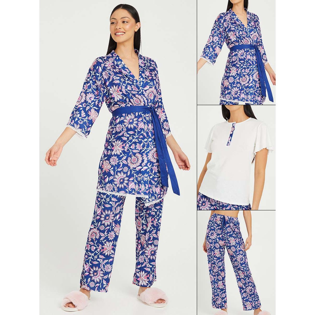 طقم بيجاما من ( بلوزة + بنطال + روب ) من ستايلي-women-clothing-nightwear-pyjamas-longsets-image-1