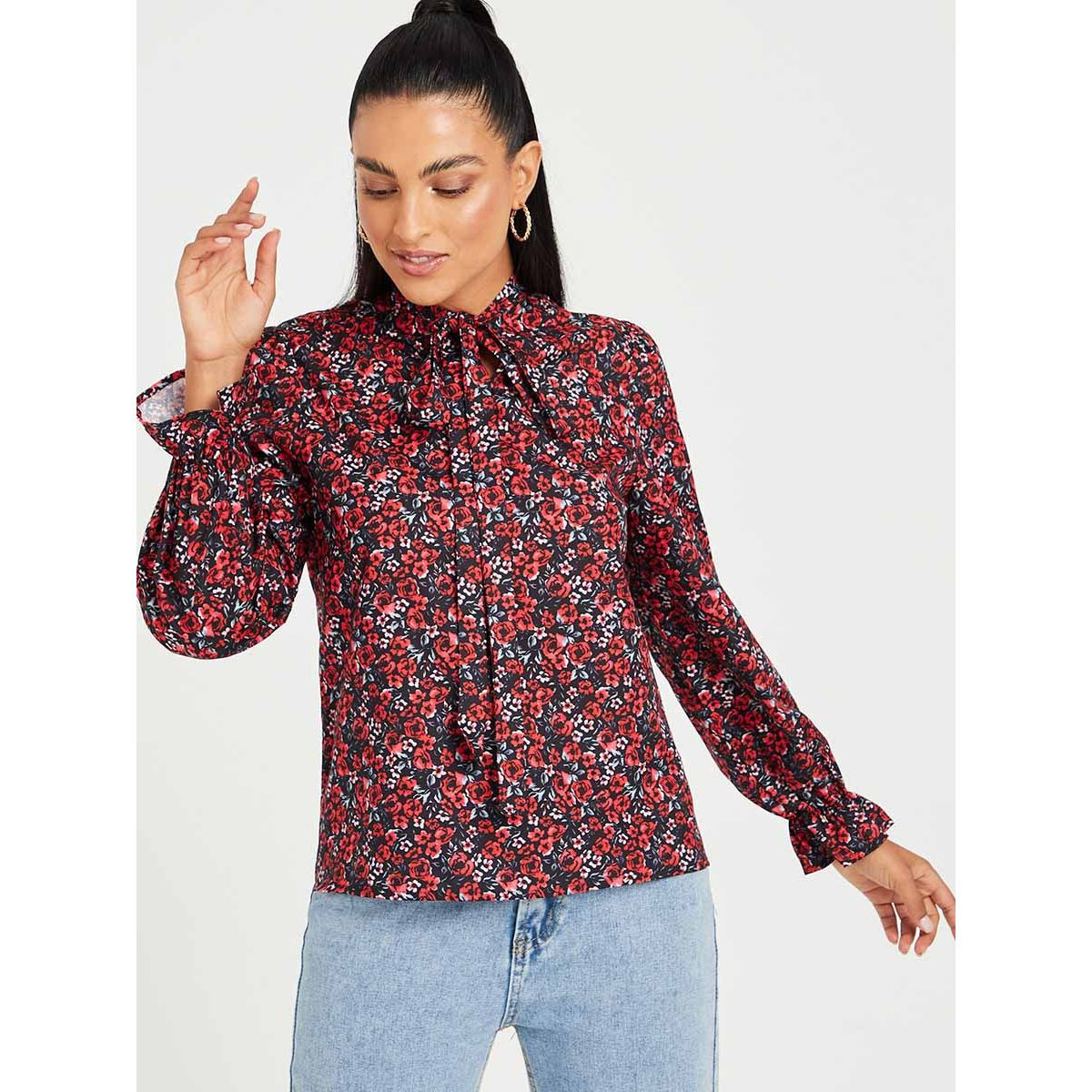 بلوزة مطبعة بزهور واكمام طويلة من ستايلي-women-clothing-shirtsandblouses-blouses-image-3