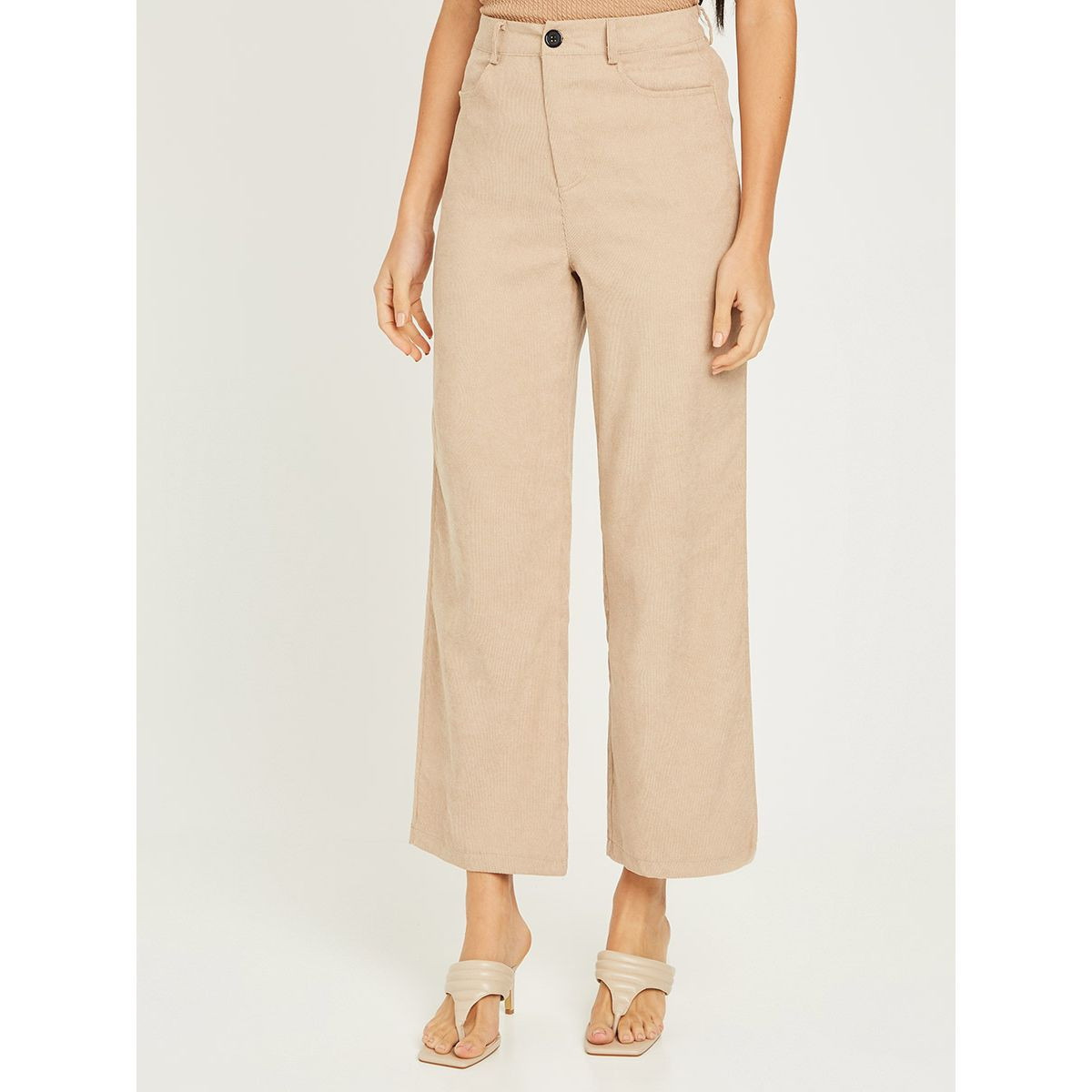 Styli Corduroy Wide Leg Trouser with Pocket and Belt Loops-women-clothing-bottoms-trousers-image-1