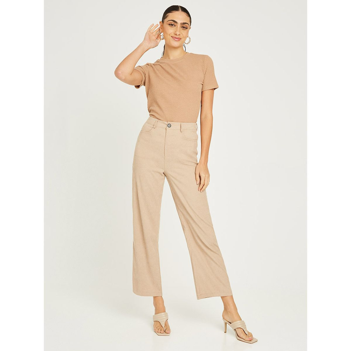 Styli Corduroy Wide Leg Trouser with Pocket and Belt Loops-women-clothing-bottoms-trousers-image-2