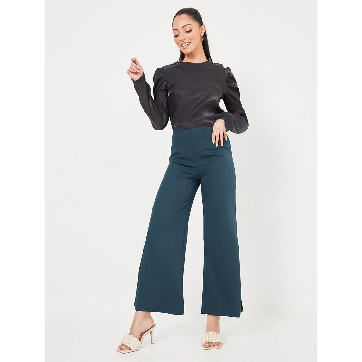 Styli Flare Leg Split Hem Trouser with Zip Closure-women-clothing-trousers-image-2