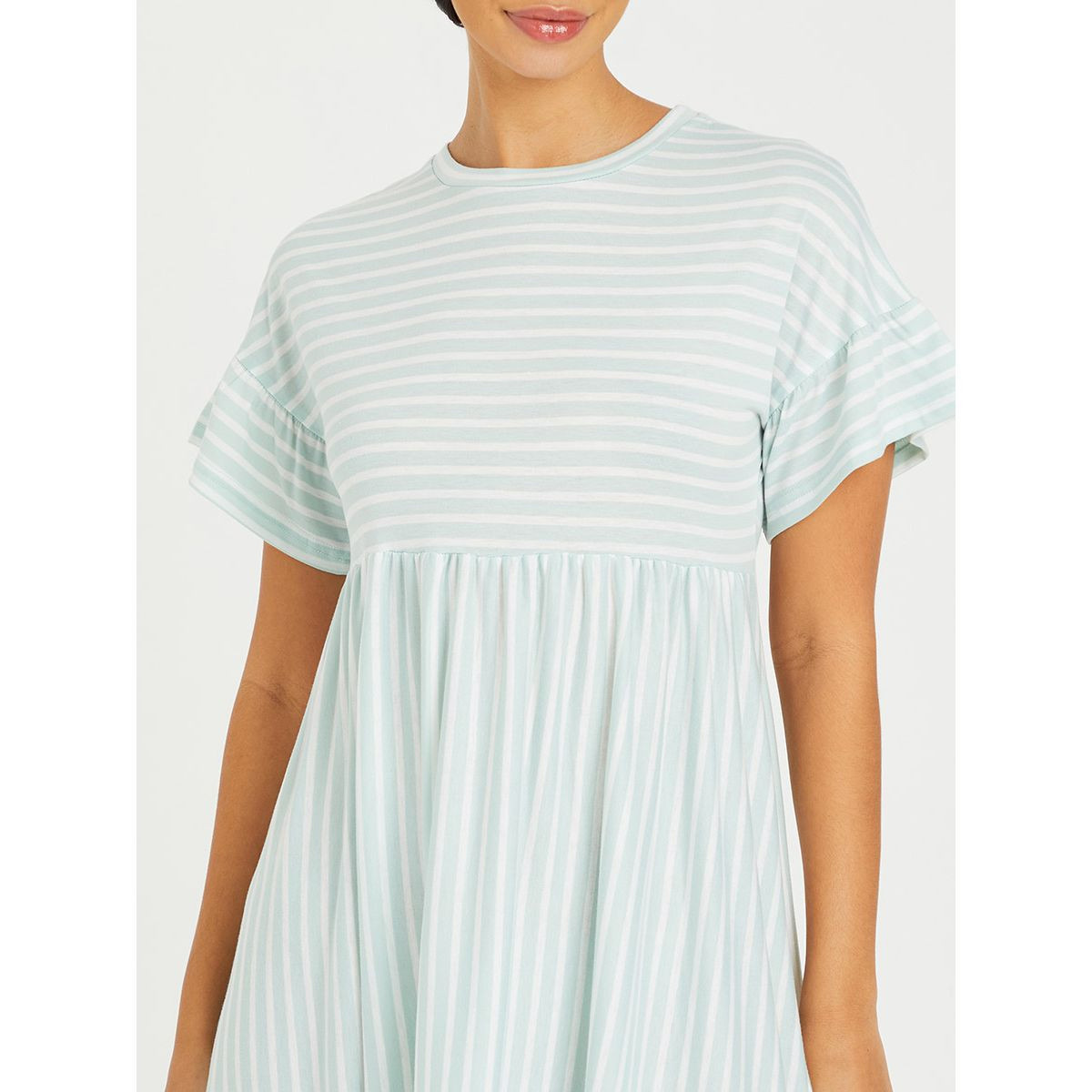 Styli Short Sleeves Striped Round Neck Knit A-Line Maxi Dress-women-clothing-dresses-image-3