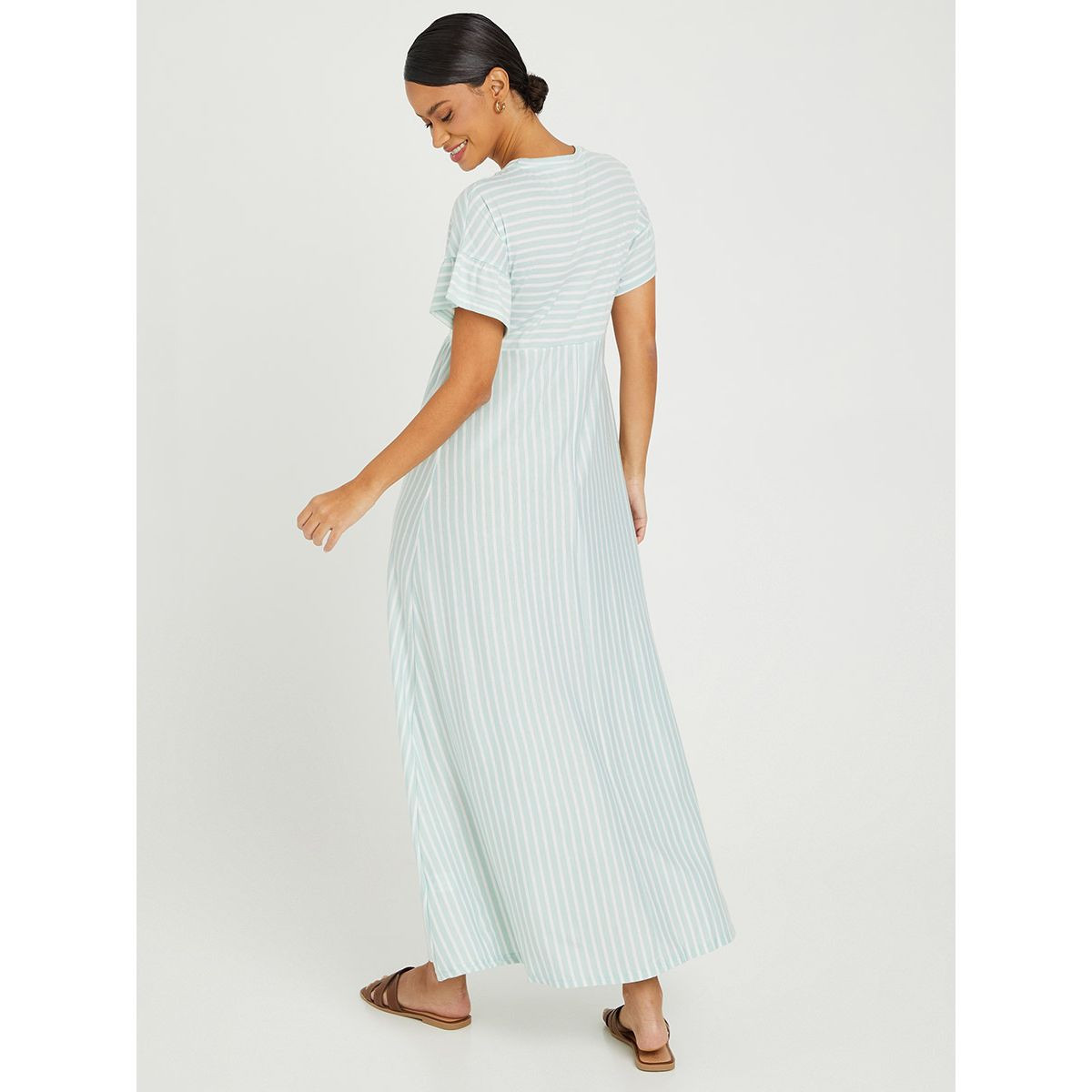 Styli Short Sleeves Striped Round Neck Knit A-Line Maxi Dress-women-clothing-dresses-image-4
