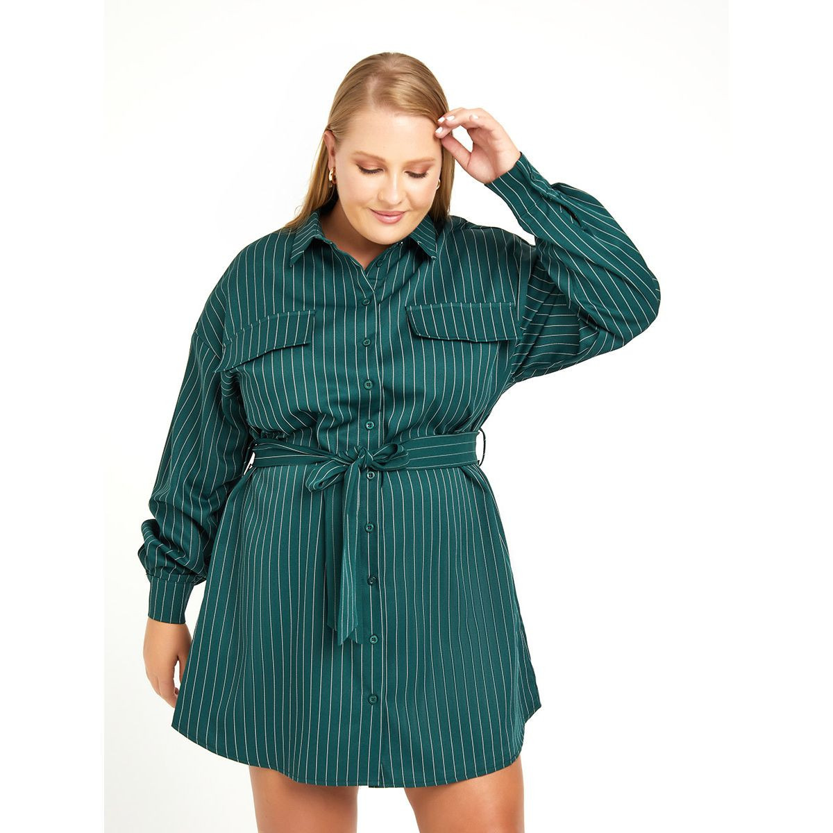 فستان قصير مخطط باكمام طويلة-women-clothing-dresses-image-1