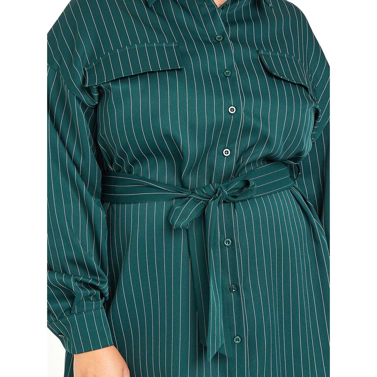 Styli Plus Long Sleeves Striped Shirt Mini Dress with Tie Belt-women-clothing-dresses-image-3
