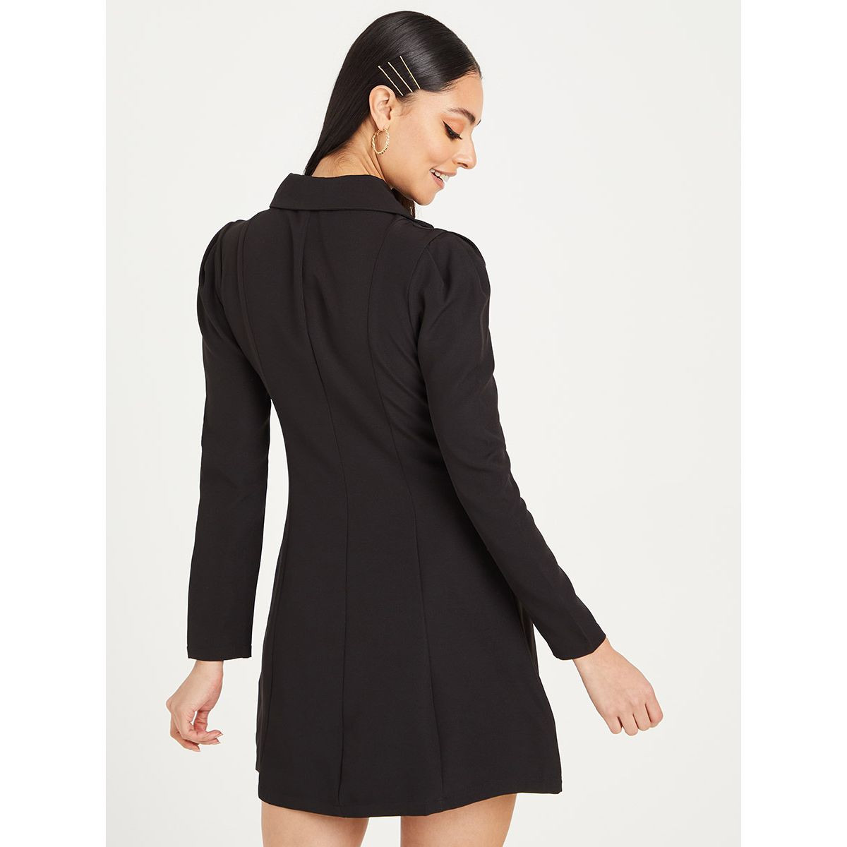 Styli Long Sleeves Notch Lapel Blazer Mini Dress with Button Detail-women-clothing-dresses-image-4