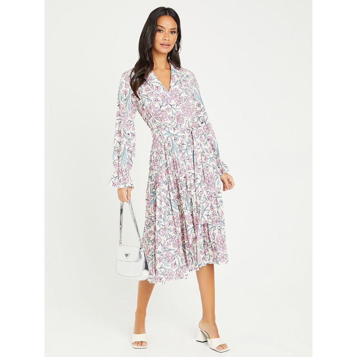 Styli Long Sleeves Lapel Collar Floral Print Midi Dress-women-clothing-dresses-image-1