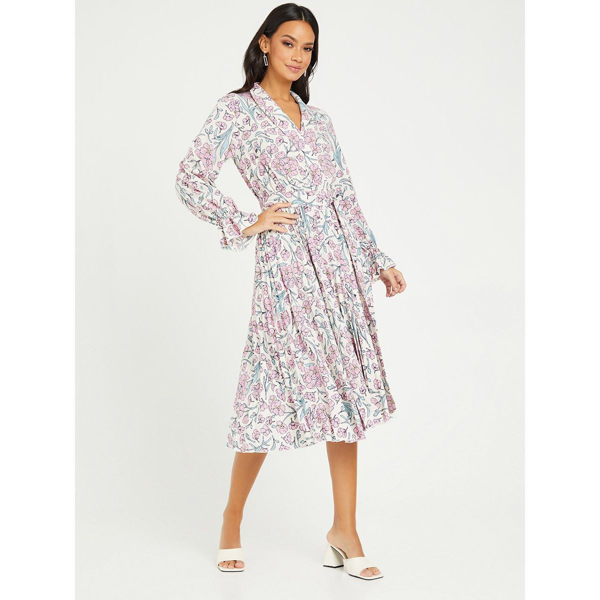 Styli Long Sleeves Lapel Collar Floral Print Midi Dress-women-clothing-dresses-image-2