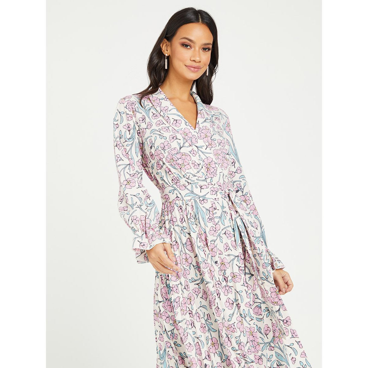 Styli Long Sleeves Lapel Collar Floral Print Midi Dress-women-clothing-dresses-image-3