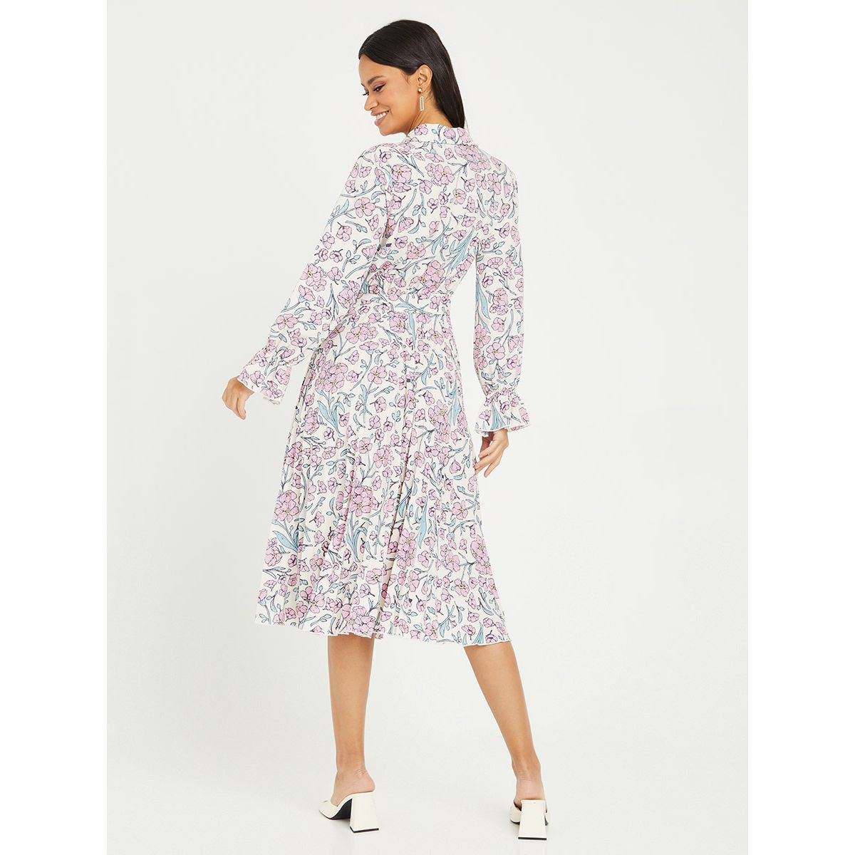Styli Long Sleeves Lapel Collar Floral Print Midi Dress-women-clothing-dresses-image-5