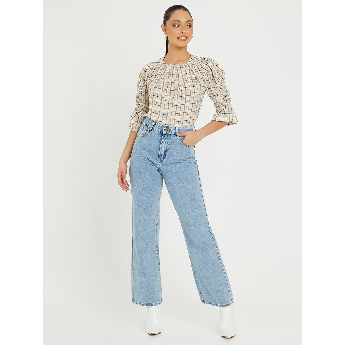 بلوزة مطبعة بطبعة مربعات من ستايلي-women-clothing-shirtsandblouses-blouses-image-2