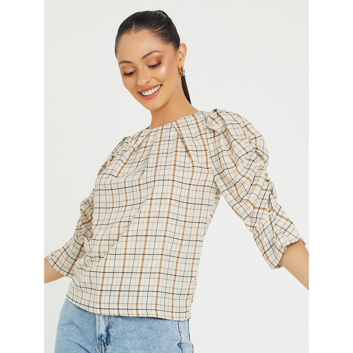 بلوزة مطبعة بطبعة مربعات من ستايلي-women-clothing-shirtsandblouses-blouses-image-3