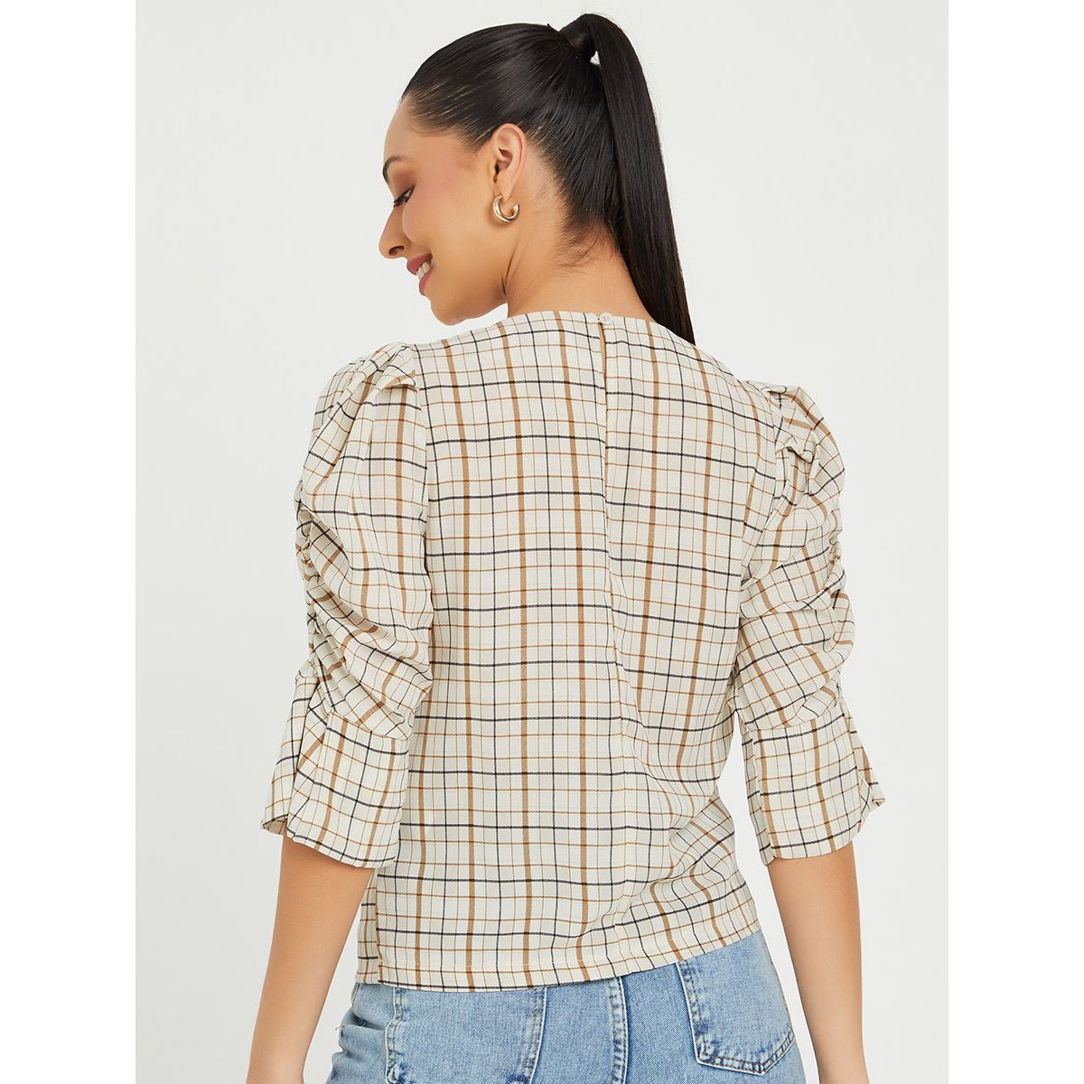 بلوزة مطبعة بطبعة مربعات من ستايلي-women-clothing-shirtsandblouses-blouses-image-5