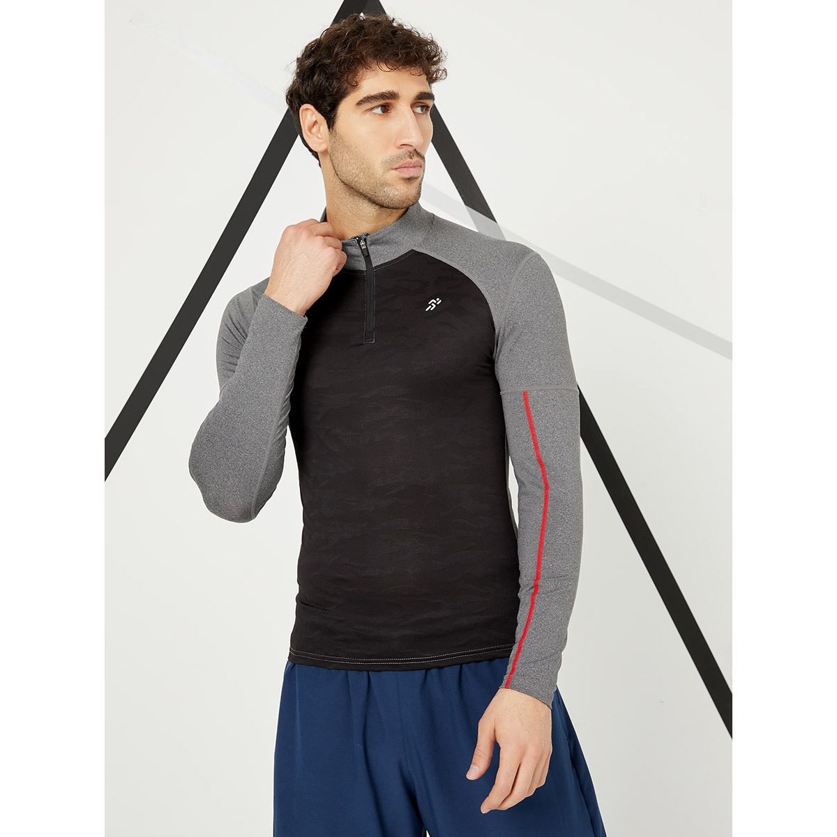 Styli Colorblock 1/2 Zip Closure Activewear T-shirt-men-clothing-sportswearandactivewear-tshirtsandpolos-image-1